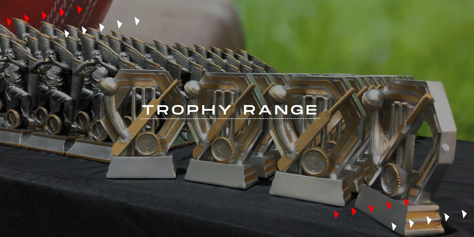 Various Trophies on black table